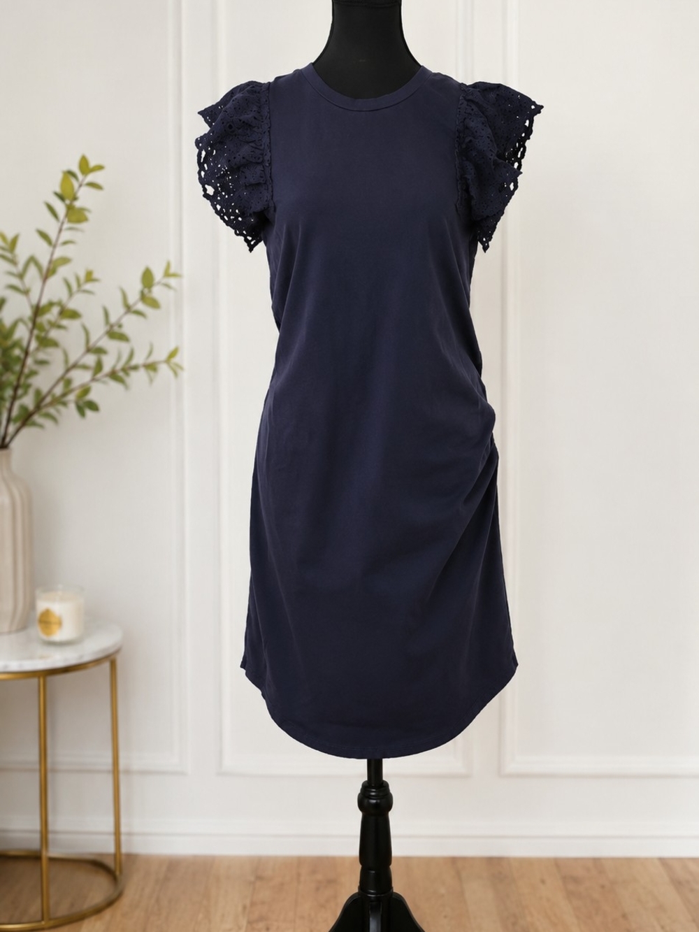 Lace Sleeve Navy Mini Dress